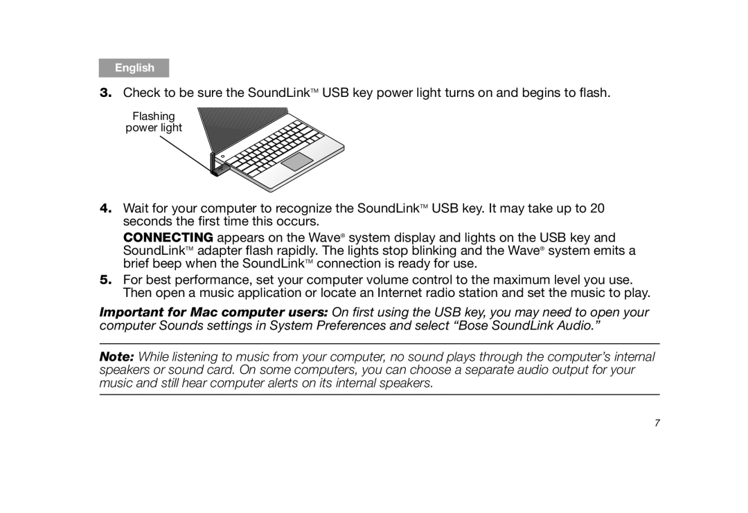 Bose SoundLink manual Flashing power light, Tab 8 