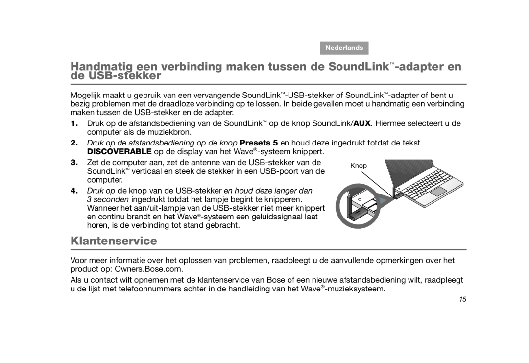 Bose SoundLink manual Klantenservice 