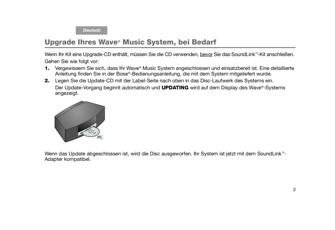 Bose SoundLink manual Upgrade Ihres Wave Music System, bei Bedarf 