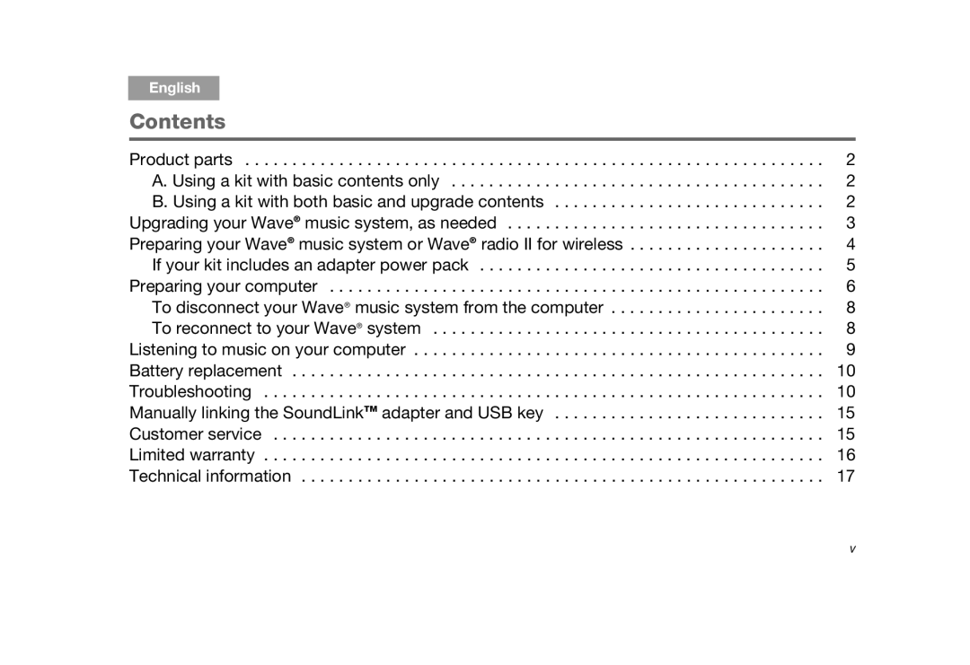 Bose SoundLink manual Contents 