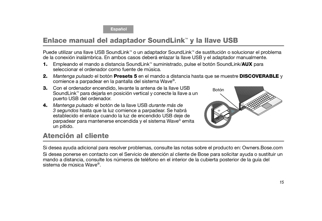 Bose SoundLink manual Atención al cliente 