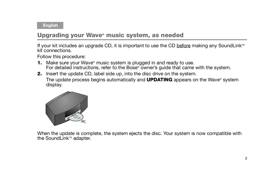 Bose SoundLink manual Upgrading your Wave music system, as needed 