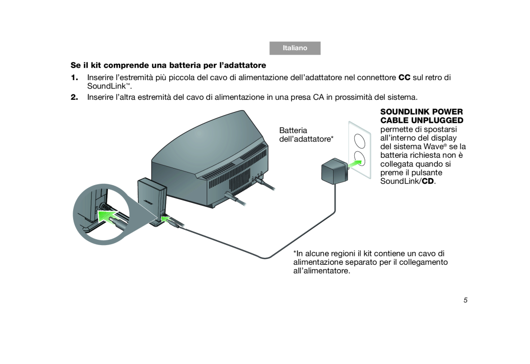 Bose SoundLink manual Se il kit comprende una batteria per l’adattatore 