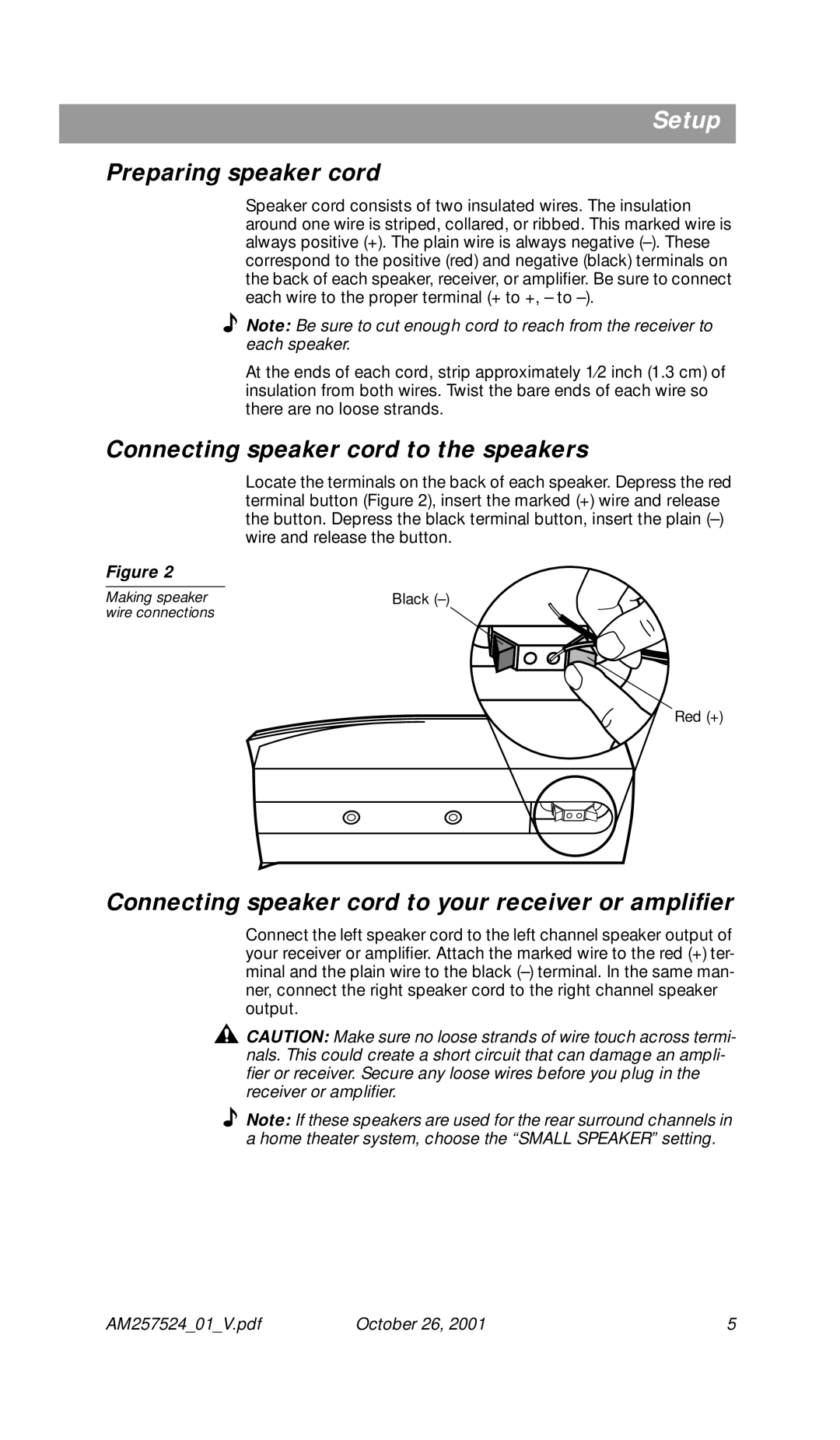 Bose Speakers manual Preparing speaker cord, Connecting speaker cord to the speakers 