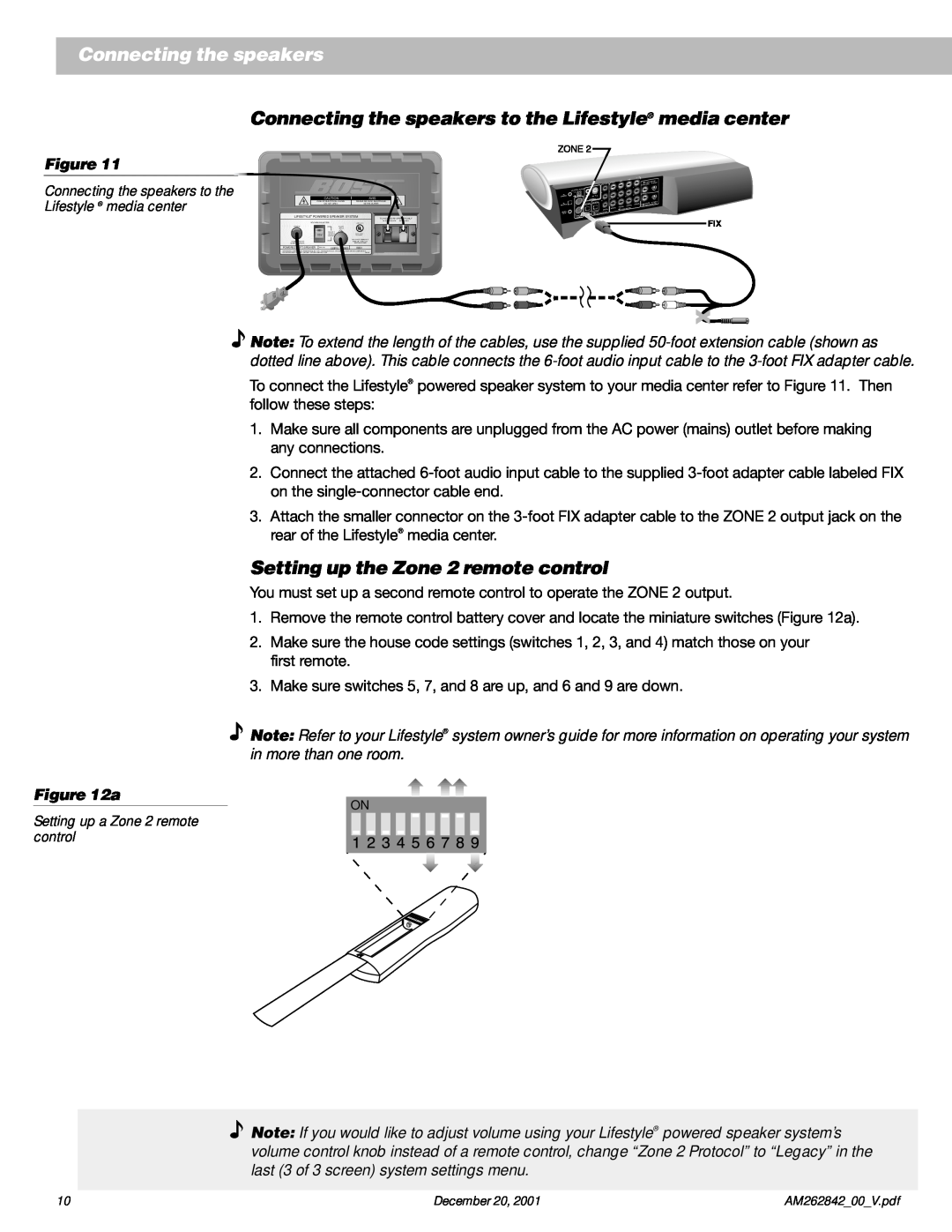 Bose Surround Sound Speaker System manual Setting up the Zone 2 remote control, Connecting the speakers 