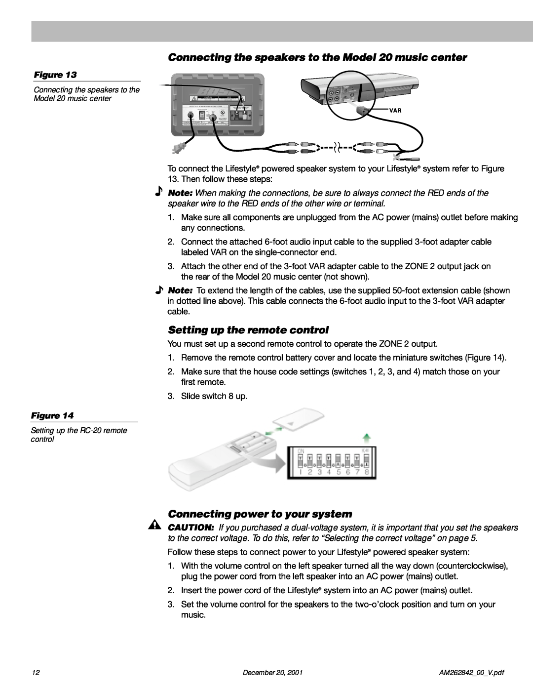 Bose Surround Sound Speaker System manual Setting up the remote control, Connecting power to your system 