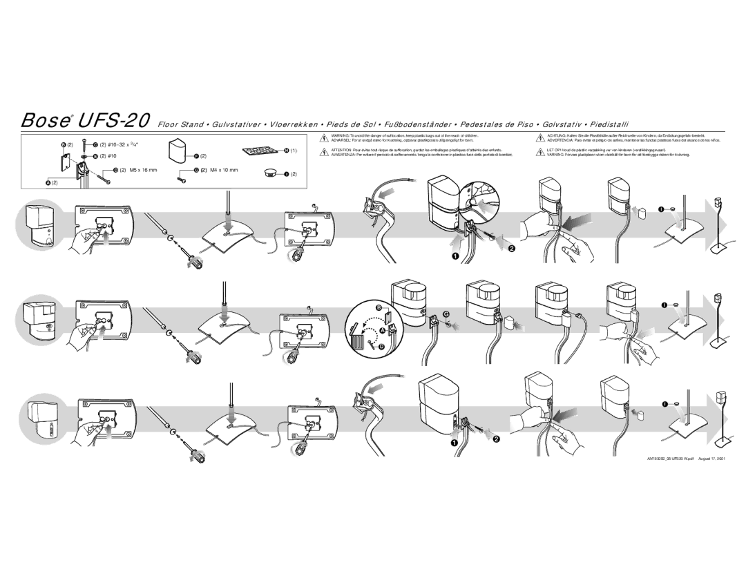 Bose UFS20 Silver (Pr.) manual #10 32 x 3, #10 M5 x 16 mm M4 x 10 mm 