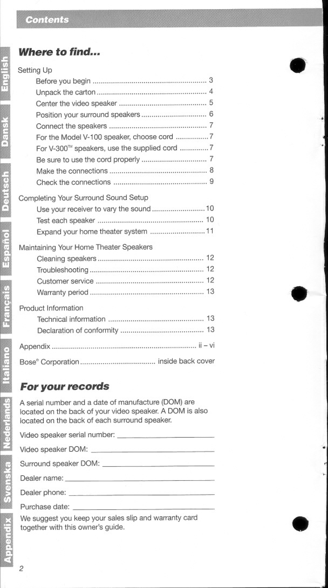 Bose V-100 manual 