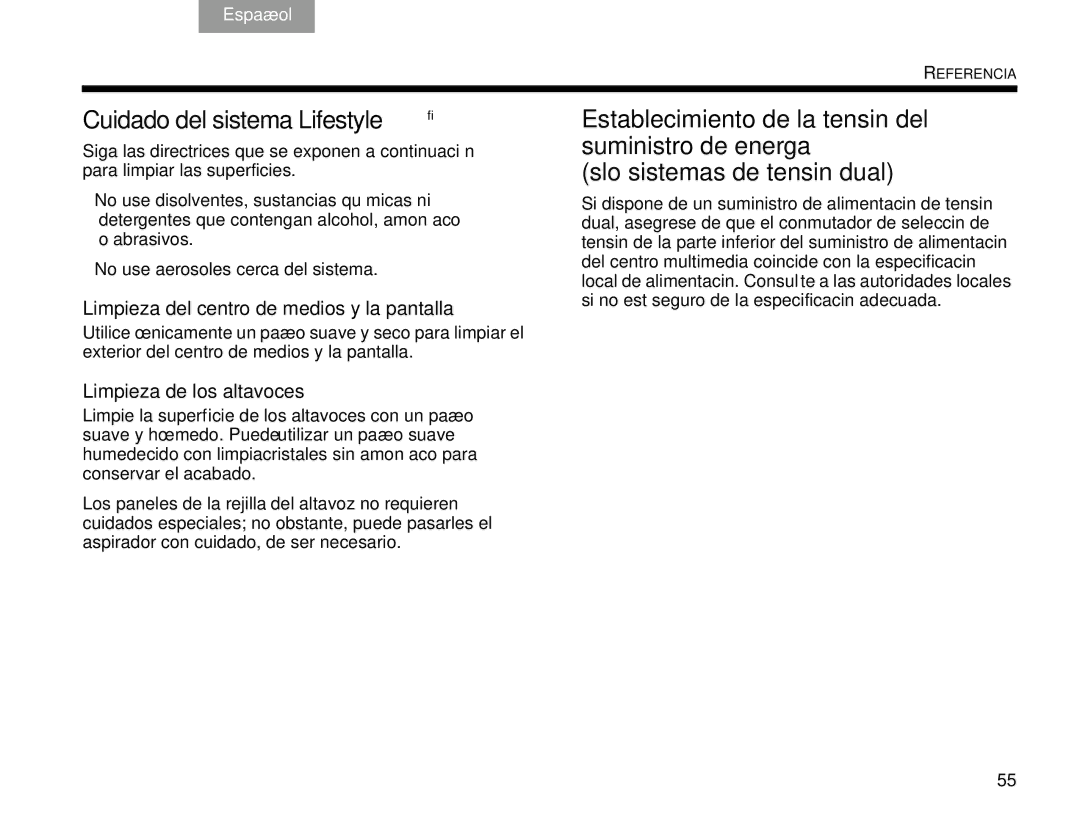 Bose V30 manual Cuidado del sistema Lifestyle, Limpieza del centro de medios y la pantalla, Limpieza de los altavoces 