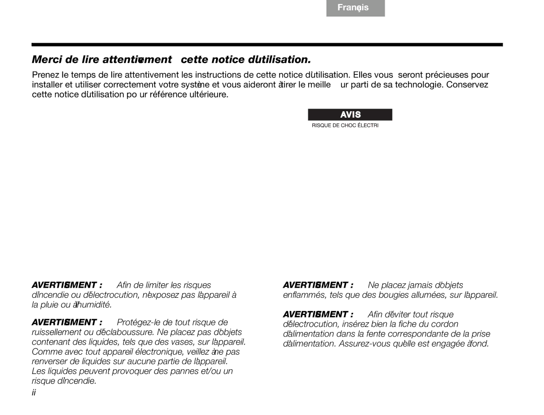 Bose V30 manual Informations Relatives À LA Sécurité, Merci de lire attentivement cette notice d’utilisation 