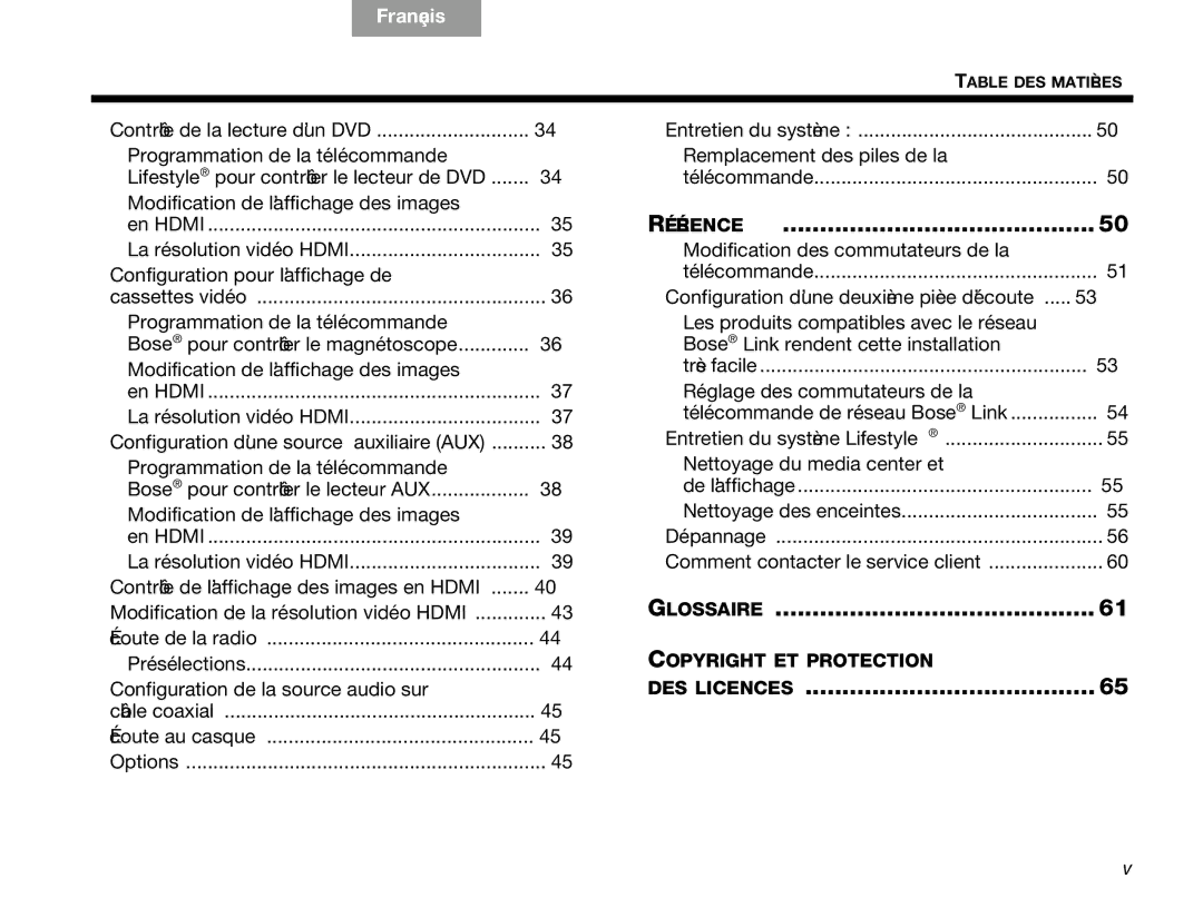 Bose V30 manual Glossaire 