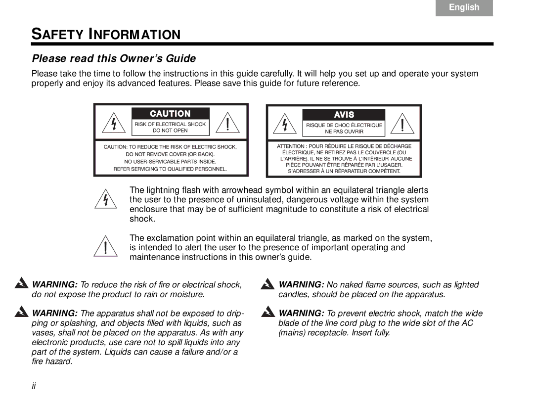 Bose V30 manual Safety Information, Please read this Owner’s Guide 