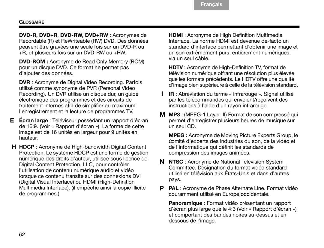 Bose V30 manual Glossaire 