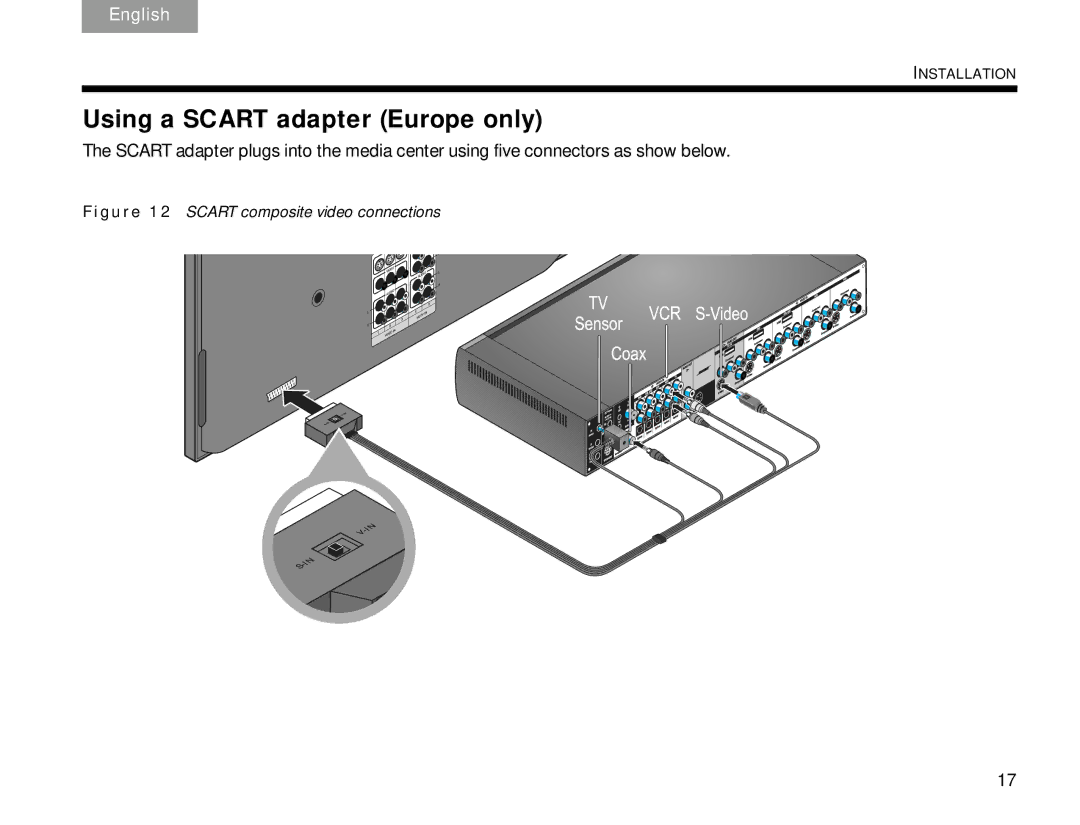 Bose V30 manual Using a Scart adapter Europe only, Scart composite video connections 