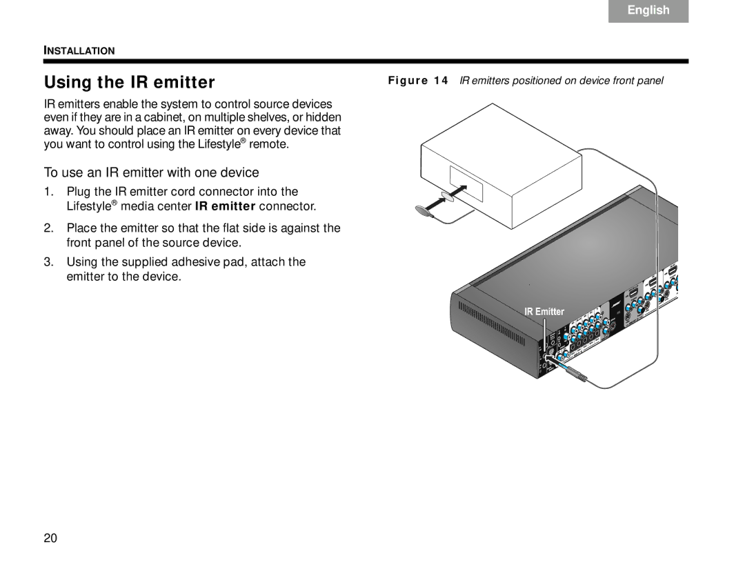 Bose V30 manual Using the IR emitter, To use an IR emitter with one device 