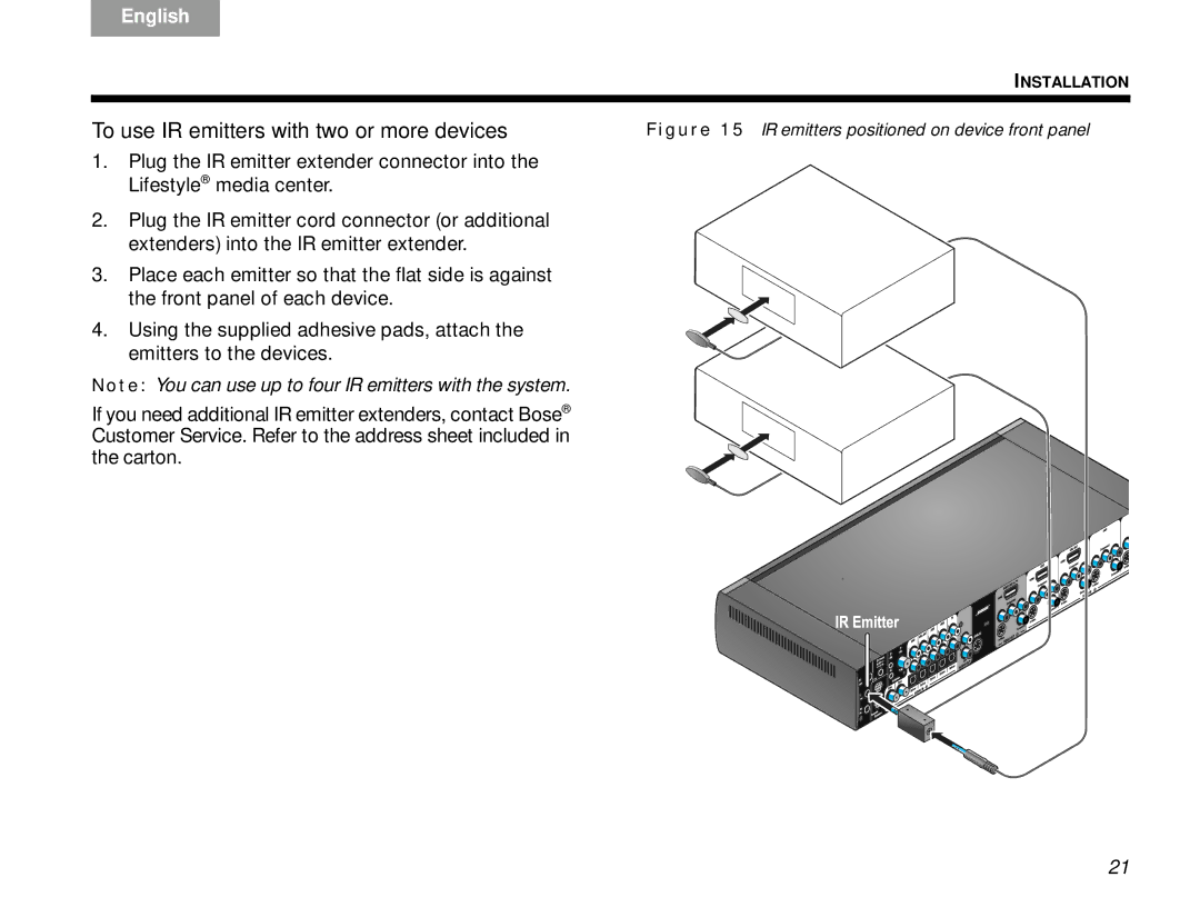 Bose V30 manual To use IR emitters with two or more devices 