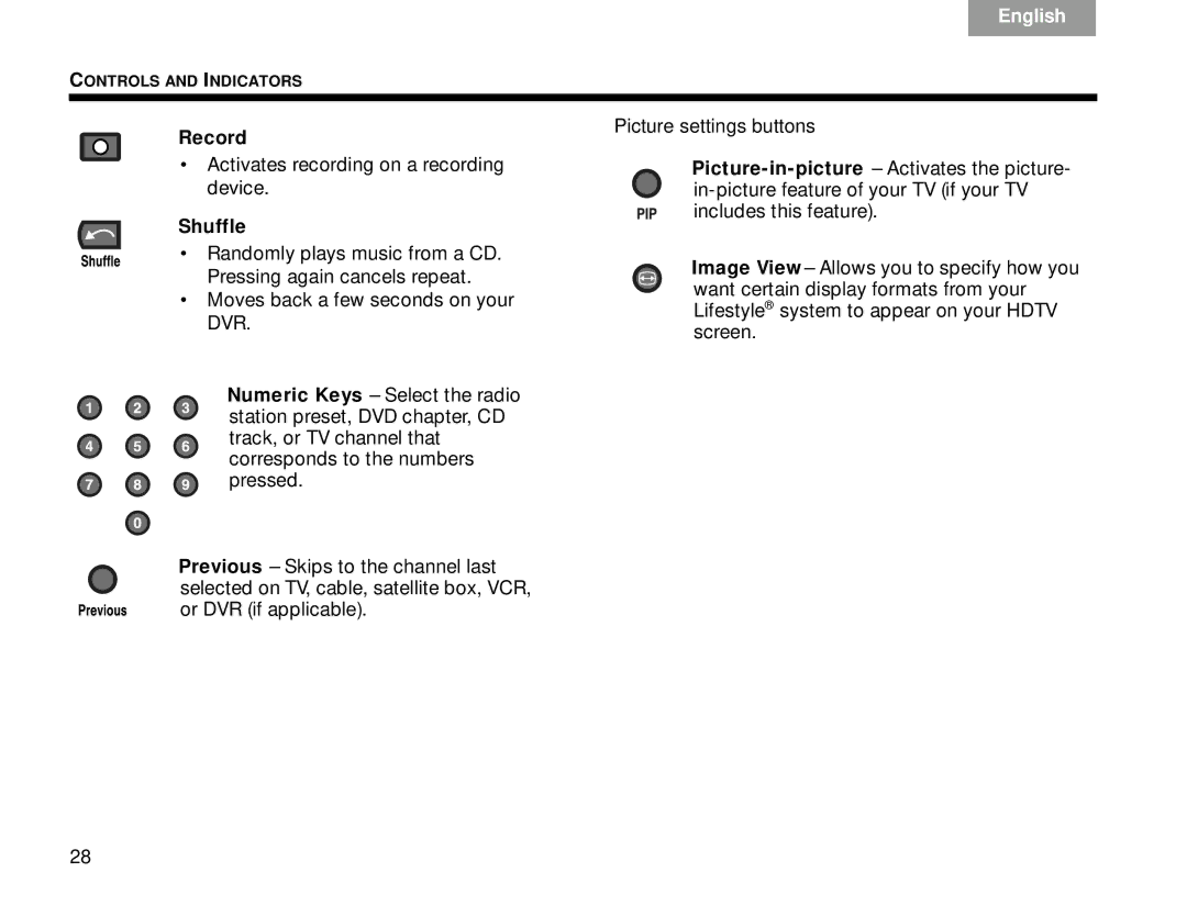 Bose V30 manual Record, Shuffle 