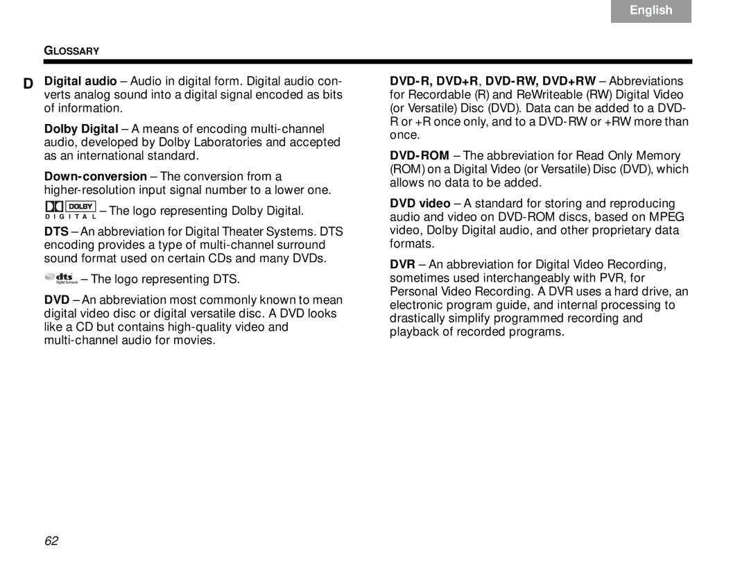 Bose V30 manual Glossary 