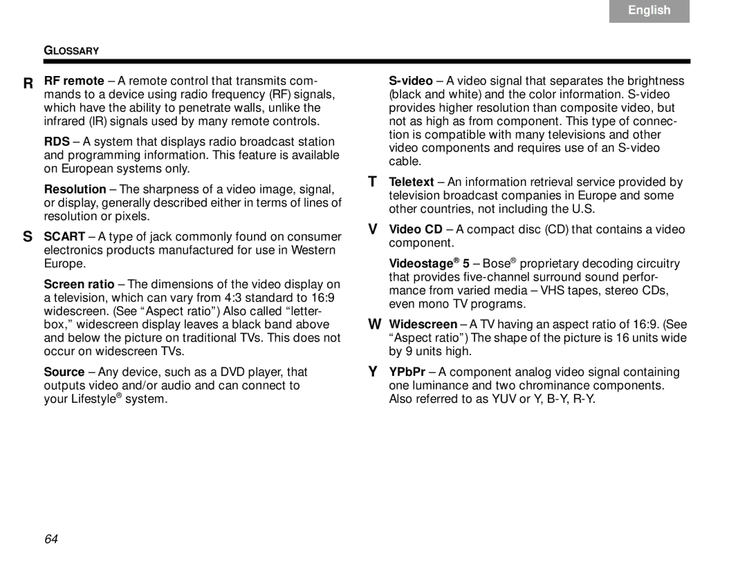 Bose V30 manual Tab 