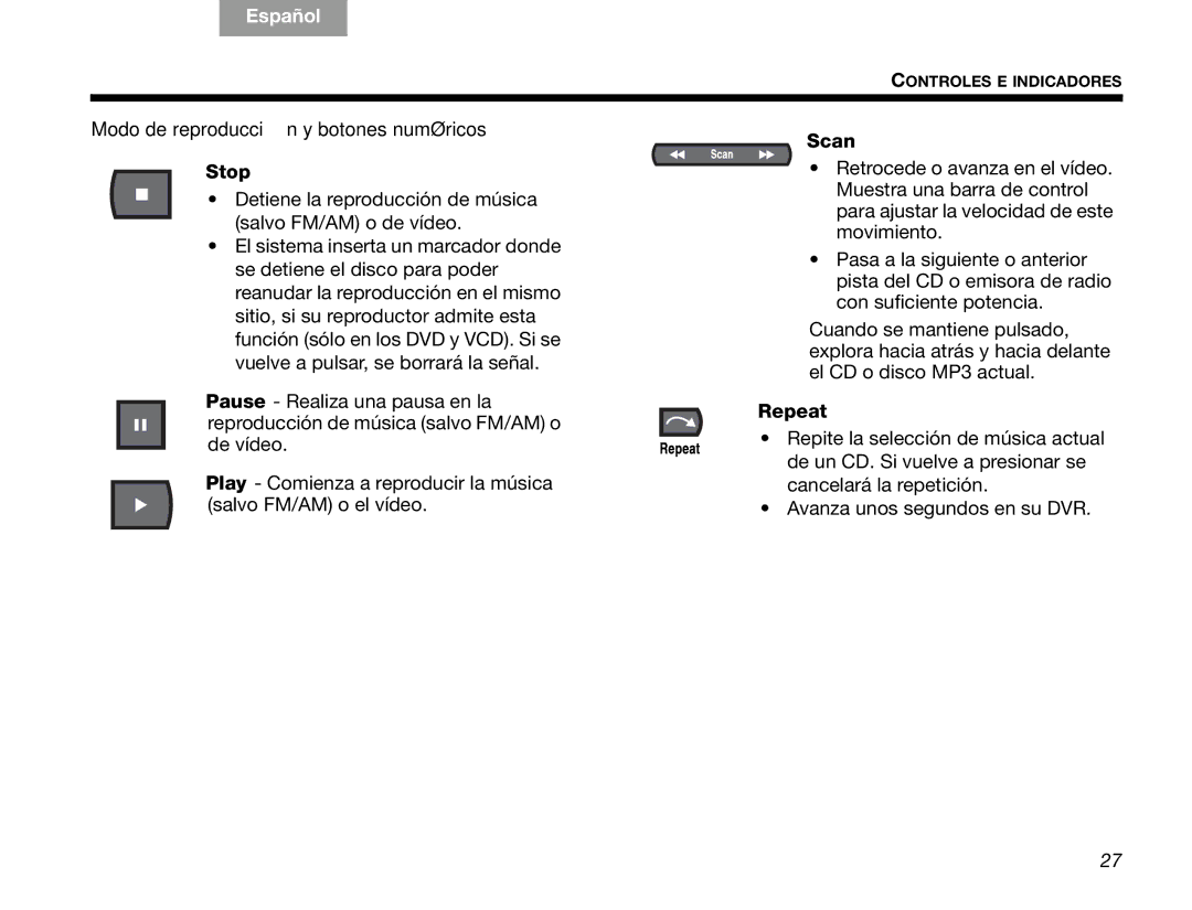 Bose V30 manual Modo de reproducción y botones numéricos 