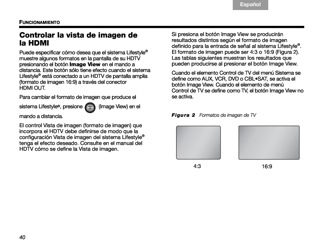 Bose V30 manual Controlar la vista de imagen de la HDMI, Español, English 