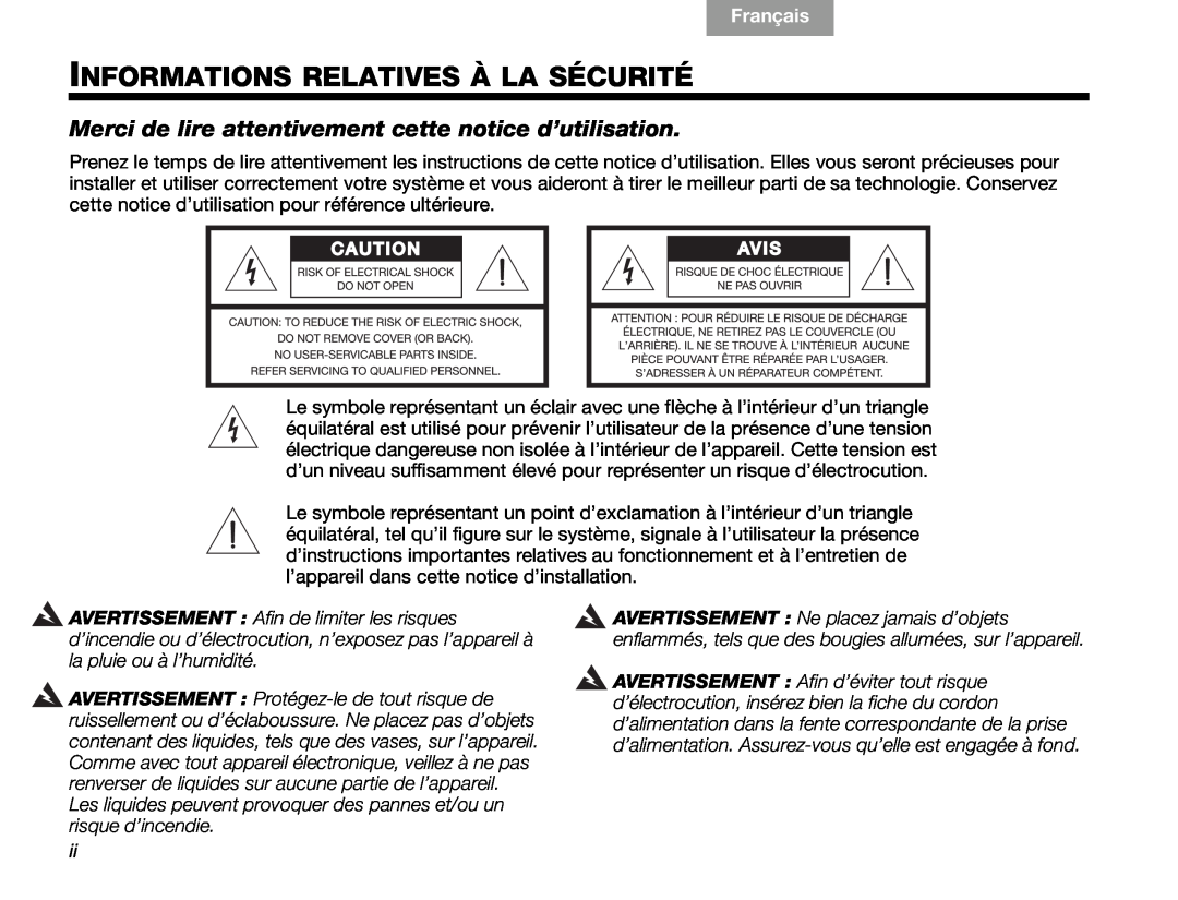 Bose V30 manual Informations Relatives À La Sécurité, Français, English 