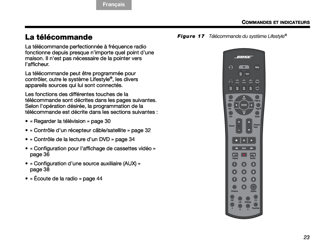 Bose V30 manual La télécommande, English, Français 
