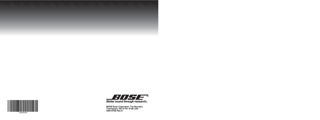 Bose V30 manual Bose Corporation, The Mountain, Framingham, MA 01701-9168USA AM316799 Rev.01 
