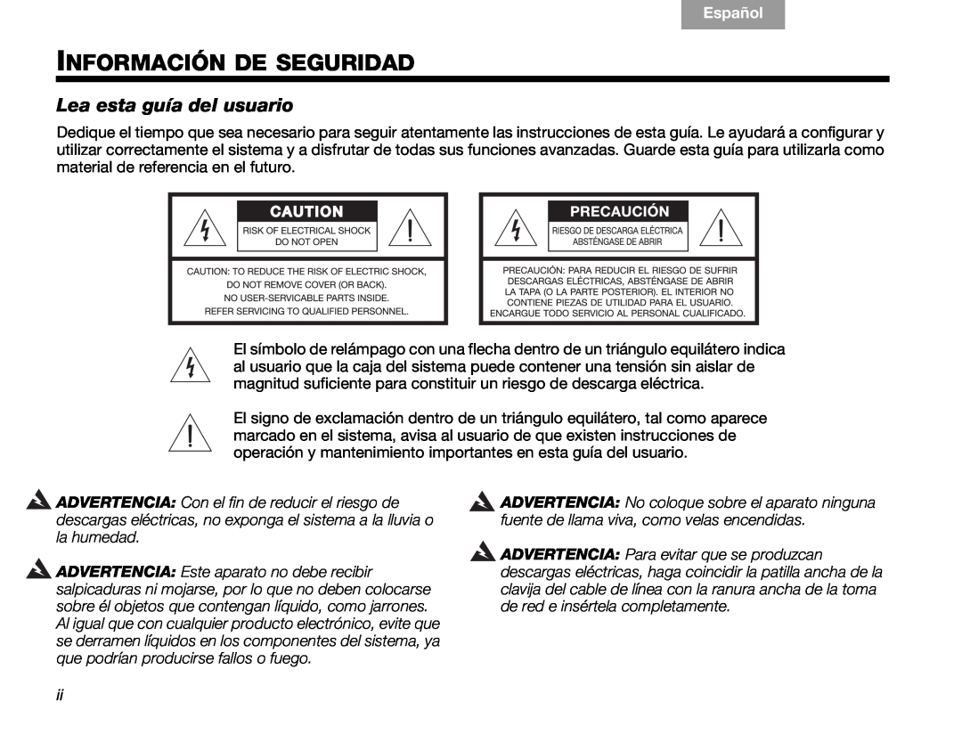 Bose V30 manual Información De Seguridad, Lea esta guía del usuario, Español, English 