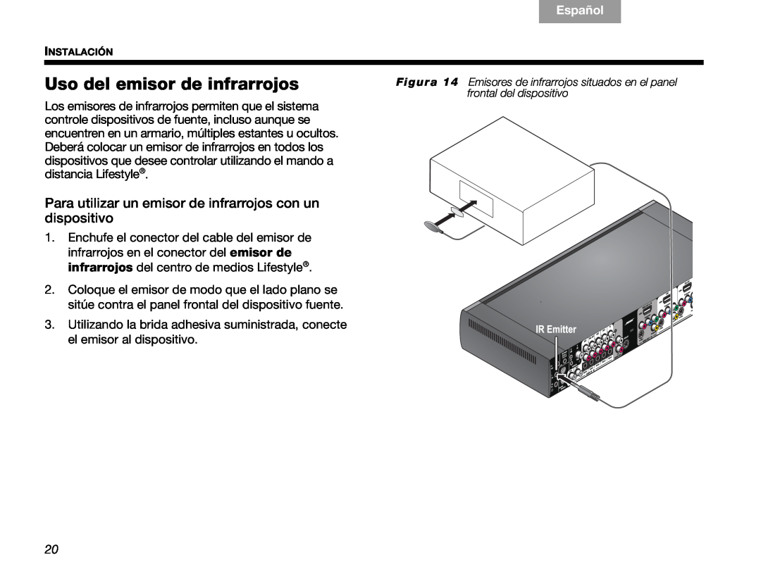 Bose V30 manual Uso del emisor de infrarrojos, Español, English 