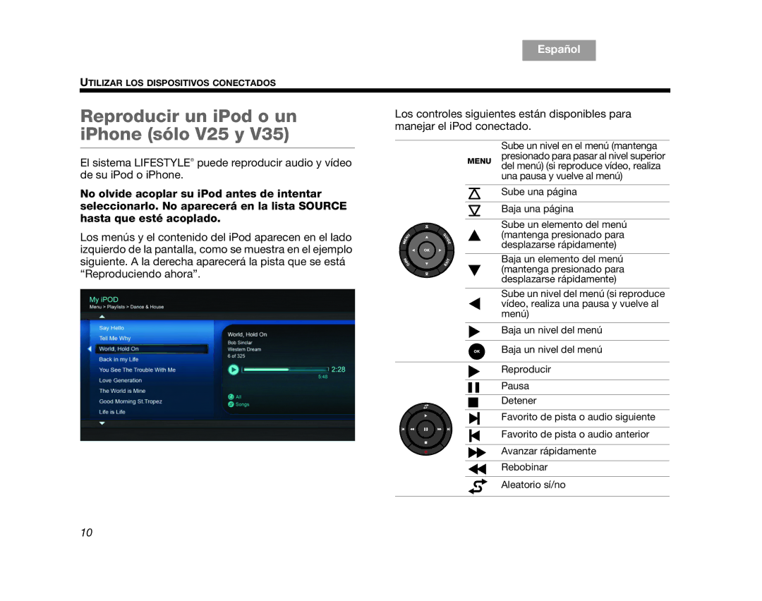 Bose V35 manual Reproducir un iPod o un iPhone sólo V25 y 