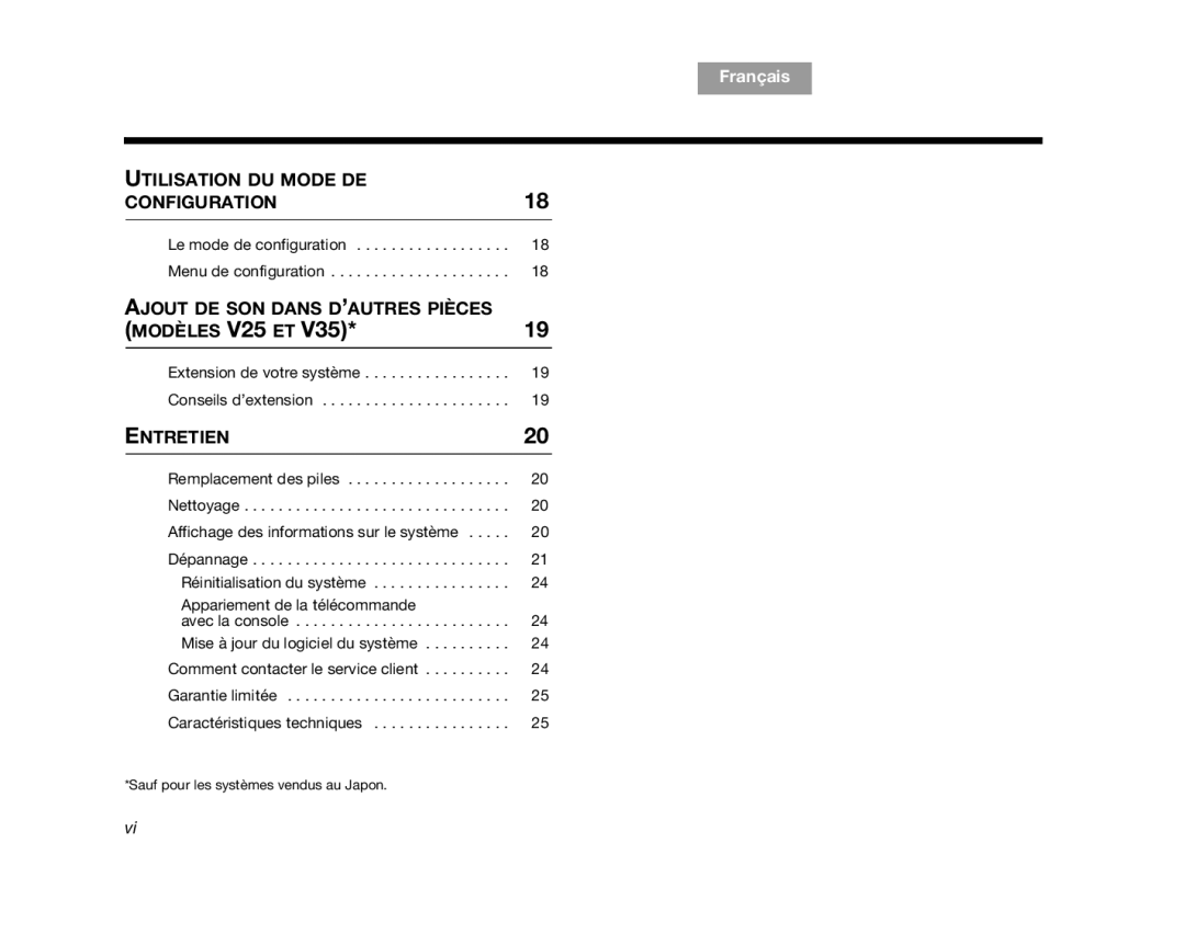 Bose V35, V25 manual Utilisation DU Mode DE Configuration 