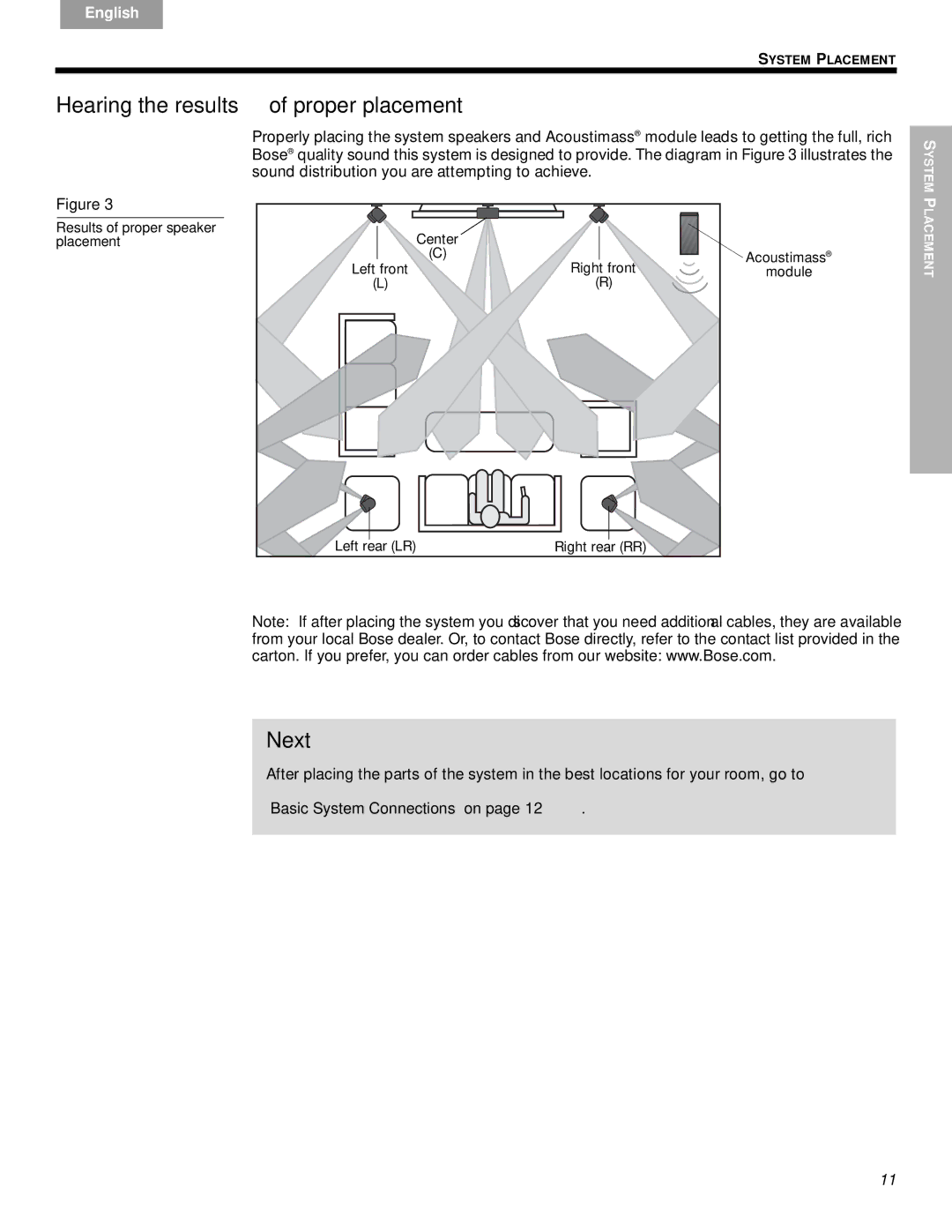Bose VS-2 manual Hearing the results of proper placement, Next 
