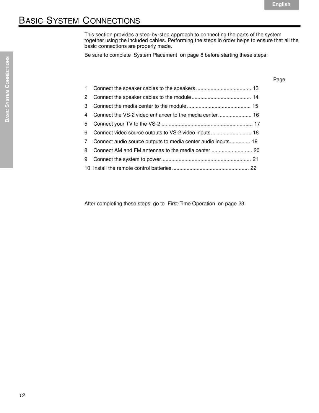 Bose VS-2 manual Basic System Connections, After completing these steps, go to First-Time Operation on 