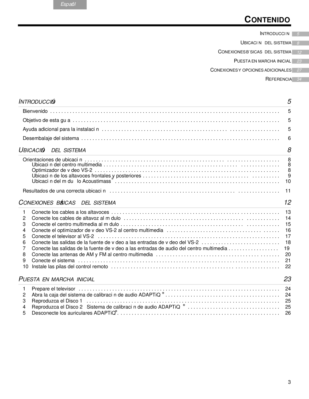 Bose VS-2 manual Contenido, Introducción 