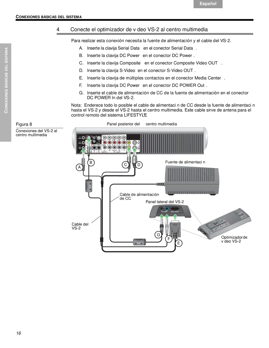 Bose manual Conecte el optimizador de vídeo VS-2 al centro multimedia, Panel posterior del centro multimedia 