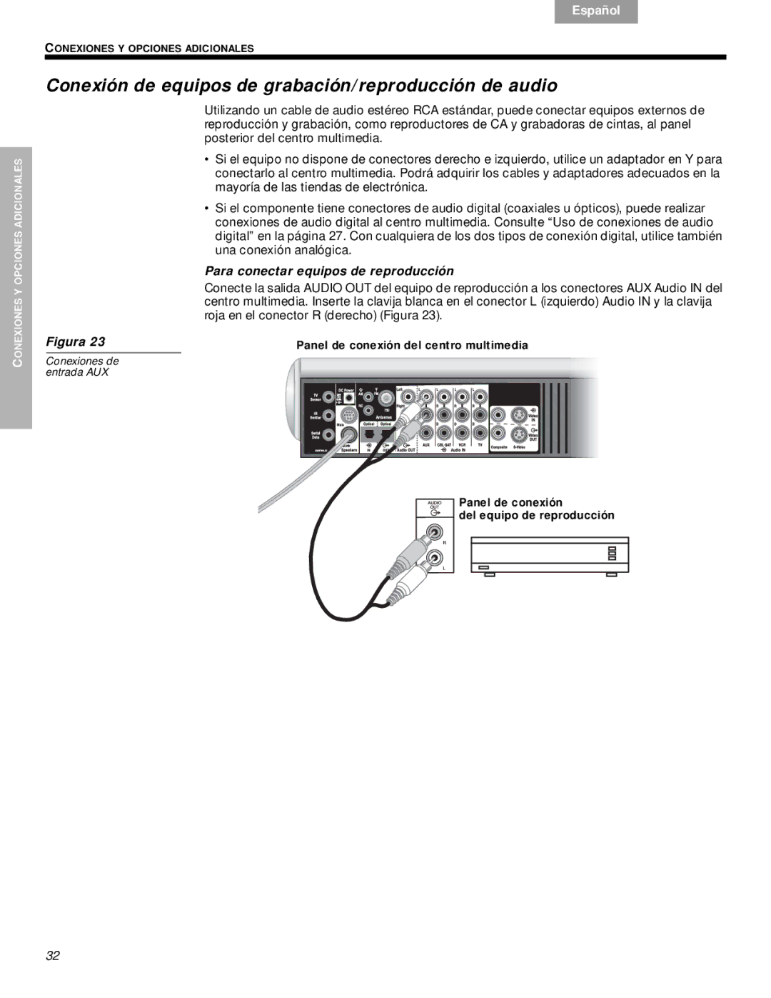 Bose VS-2 manual Conexión de equipos de grabación/reproducción de audio, Para conectar equipos de reproducción 