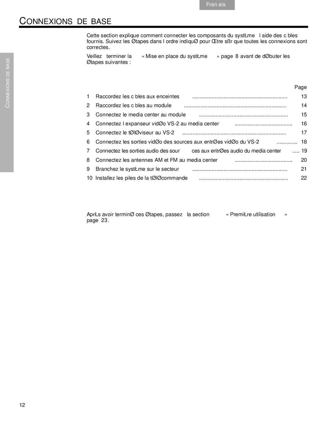 Bose VS-2 manual Connexions DE Base 