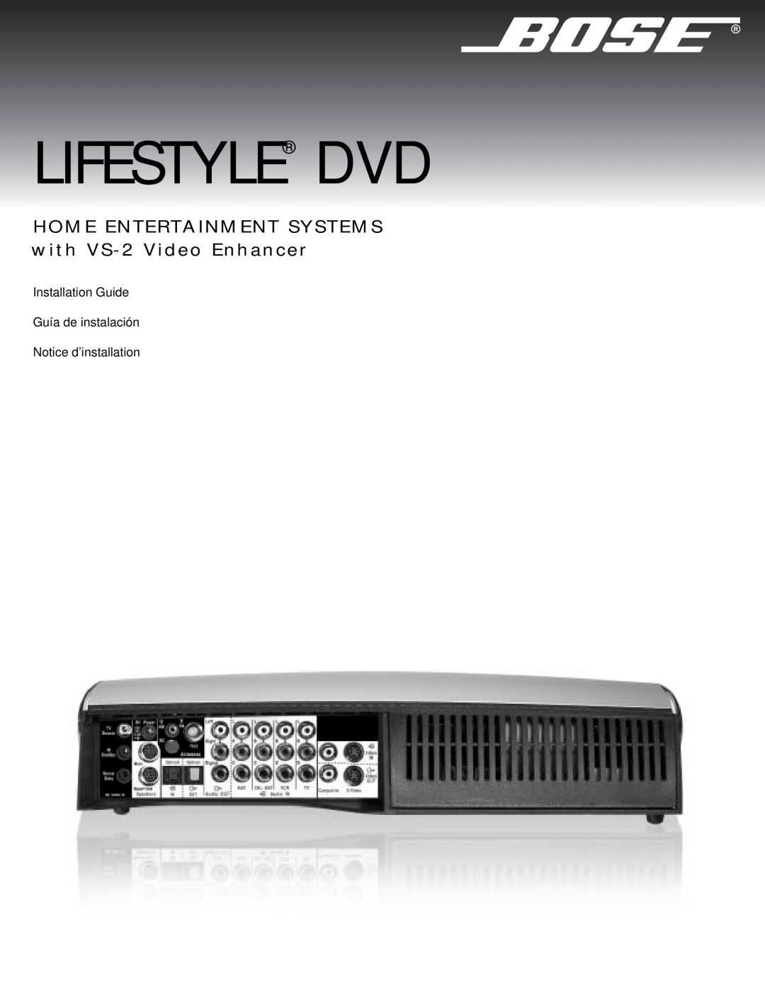 Bose VS-2 manual Lifestyle Dvd, Installation Guide Guía de instalación, Notice d’installation 