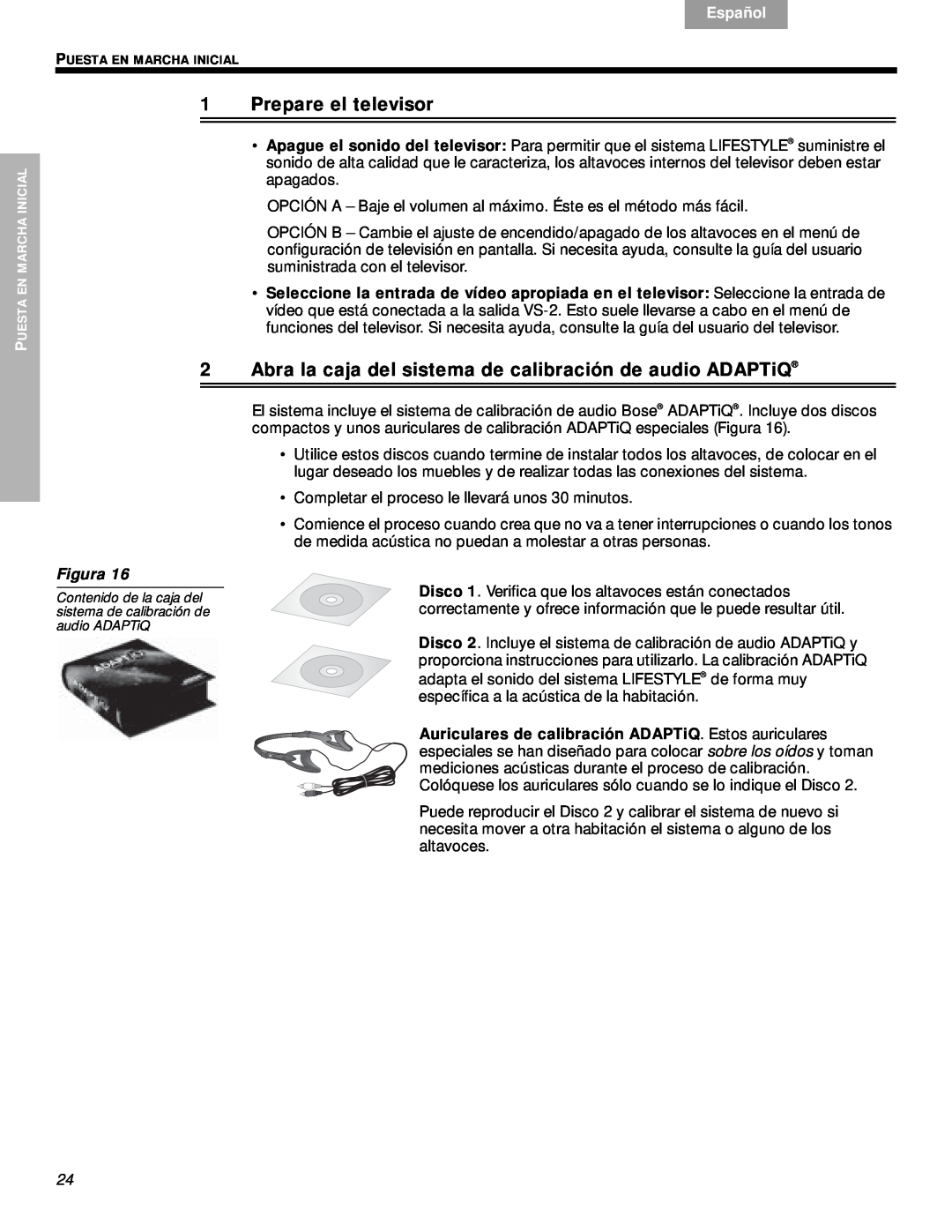 Bose VS-2 manual 1Prepare el televisor, Svenska, Nederlands, Français, Español, English, Figura 