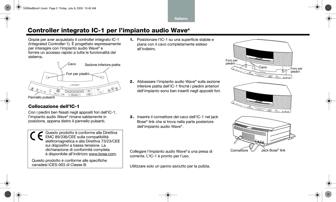 Bose wave music system ic-1 manual Controller integrato IC-1 per l’impianto audio Wave, Collocazione dell’IC-1 