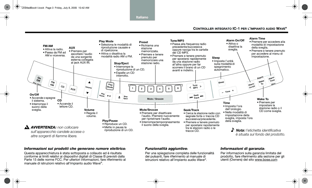 Bose wave music system ic-1 manual English Deutsch Español Français, Nederlands Thai Coreano Cinese sempl. Arabo 