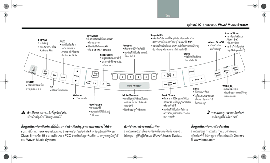 Bose wave music system ic-1 manual จากแหลงเสียง, Volume Mute/Snooze 