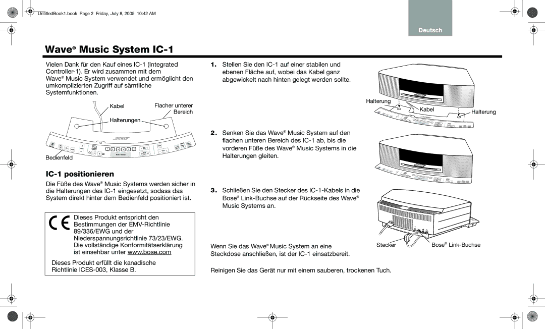 Bose wave music system ic-1 manual IC-1 positionieren, English 