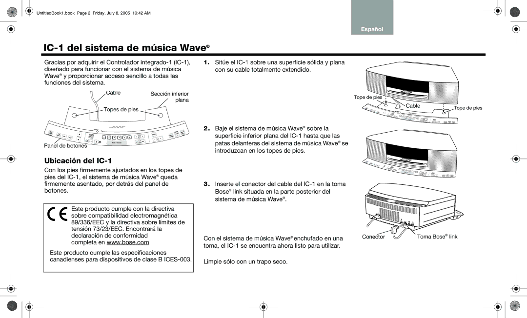 Bose wave music system ic-1 manual IC-1 del sistema de música Wave, Ubicación del IC-1, Deutsch English 