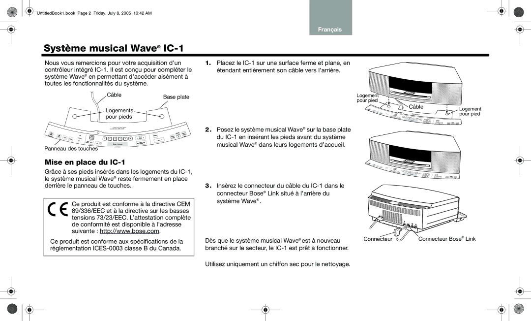 Bose wave music system ic-1 manual Système musical Wave IC-1, Mise en place du IC-1, Arabic Chin Korean Thaï Nederlands 