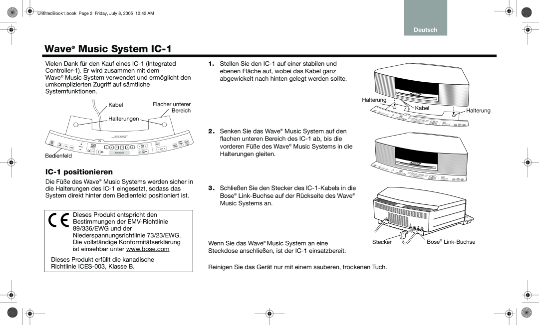 Bose wave music system ic-1 manual Wave Music System IC-1, Arabisch, V. Chinesisch, Koreanisch, Thai, Nederlands, Italiano 