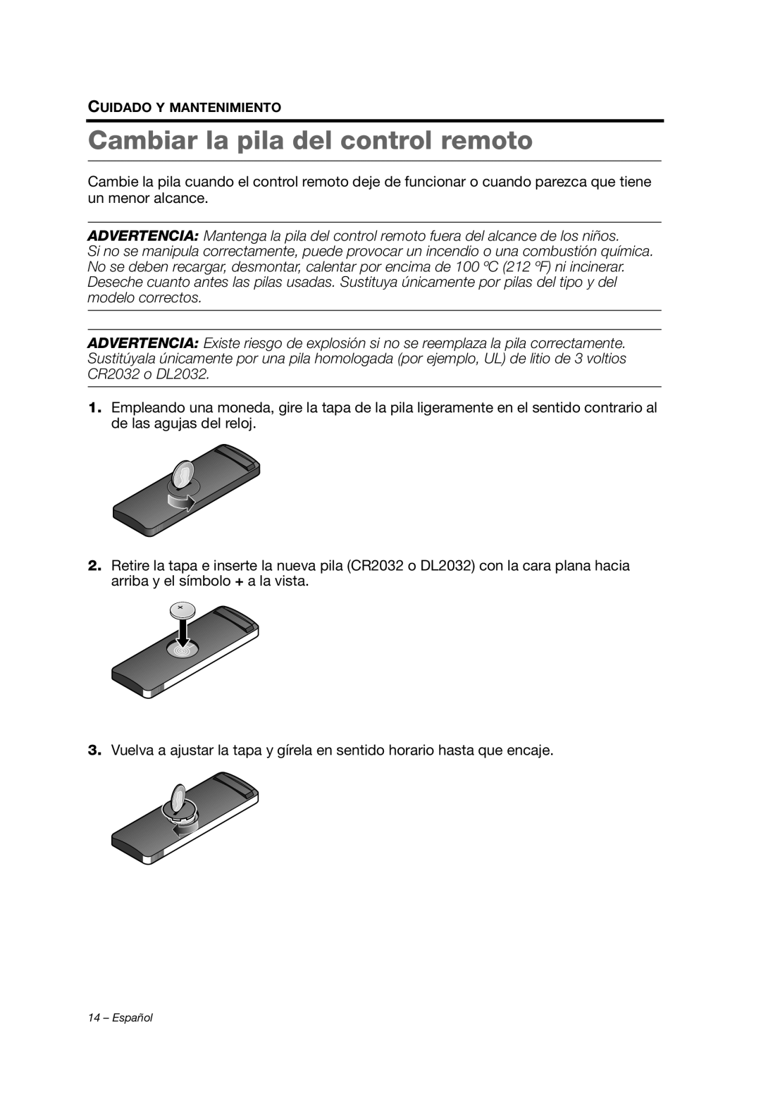 Bose Whippet_OG_SPA manual Cambiar la pila del control remoto 