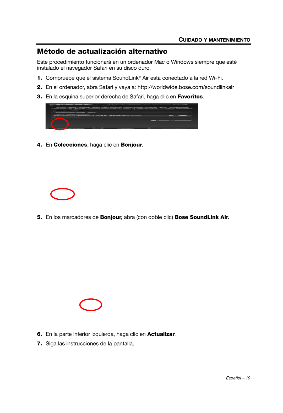 Bose Whippet_OG_SPA manual Método de actualización alternativo, En Colecciones, haga clic en Bonjour 