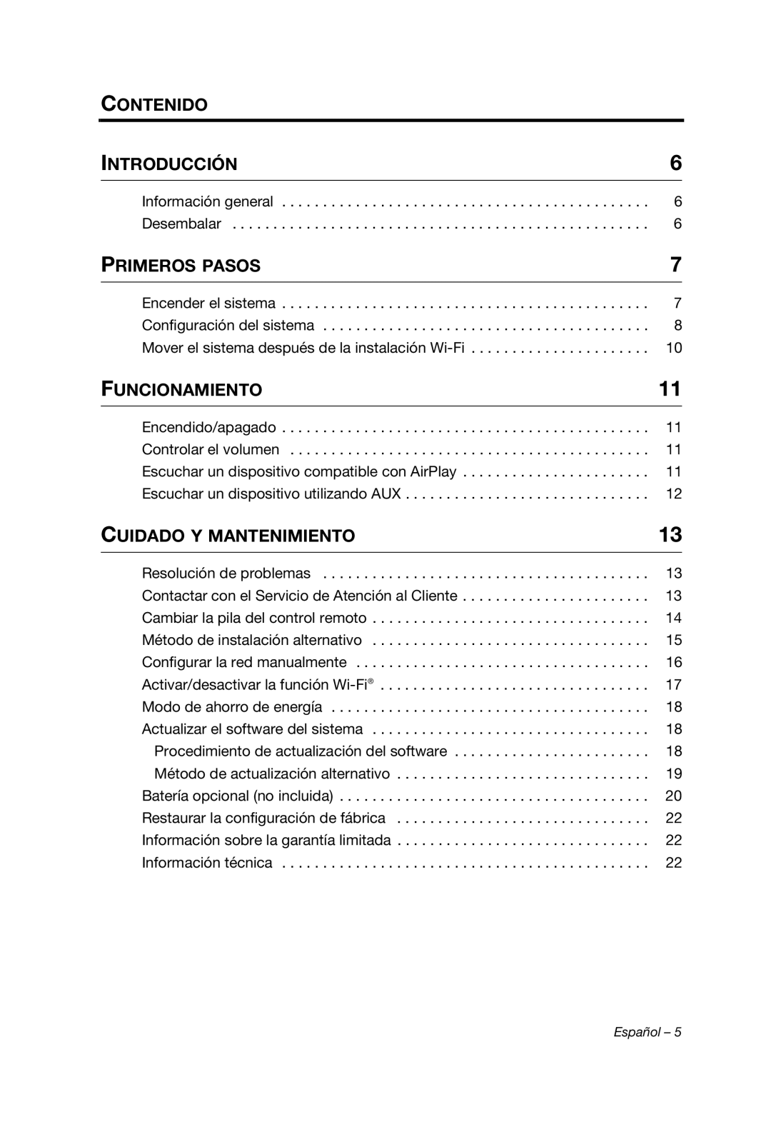 Bose Whippet_OG_SPA manual Contenido Introducción 